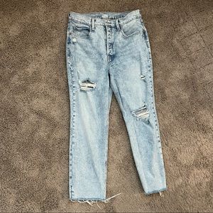 Old Navy Extra High Waisted Sky Hi Straight Button Fly Ripped Jeans 12 Petite